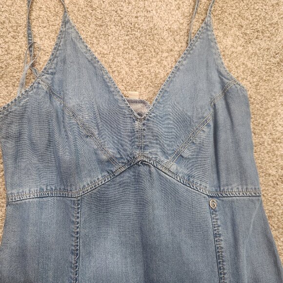 Guess Women's blue Slit-Front V-Neck Solid Denim Maxi Dress Boho 70s - Picture 3 of 3